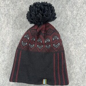 Smartwool Hat Beanie Mens One Size Black Burgundy Fair Isle Pom Knit Winter Wool